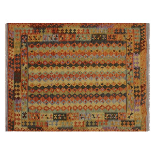 Tribal Turkish Kilim Brain Hand-Woven Wool Rug - 4'10'' x 6'5'', 4'10 ...