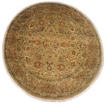 Bareen's Designer Rugs - Antique Kashan Vegetable Dye Mercy Taupe Tan Wool Rug - 9'11 x 9'11 - Designed with mesmerizing intricacy and gorgeous color palette, this hand-knotted masterpiece demonstrates the beauty and electrifying thrill of Pak Persian art. These meticulously handcrafted Pak-Persian rug is made with pure wool and features breathtaking traditional and transitional designs in beautiful lush color pallet. Known for their intricate designs these rugs are a reproduction of Persian rugs, made in Pakistan with unique Mughal designs. Made by master weavers using the same Persian texture, design and dying technique, we wanted to create the most significant manifestation of the Persian art, life and culture. This rug is most famous for its exceptional quality, incredible designs, patterns and vibrant rich color. Pak-Persian rugs made with Persian weave with high knot counts, which enables the high intricacy and detail found in the patterns are also referred to as State of art, each color adds a rich beautiful detail in the artwork of this rug. The design, color and beautiful chromatic composition with a vibrant sheen with traditional and transitional designs, exude beauty, elegance and quality make this rug a masterpiece of its own.