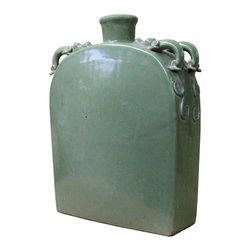 Chinese Ceramic Crackle Pattern Celdaon Green Square Jar - Vases