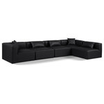 Meridian Furniture - Cube Upholstered Modular Sectional, Black, 5-Piece: 3 Armless Chair, 2 Corner Chair, Vegan Leather - Elevate your space with the luxurious Cube Vegan Leather Modular Sectional. This modular sectional exudes modern elegance, charm, and comfort making it a perfect addition to any contemporary living space. Its clean lines and cube shape are reminiscent of minimalist design, while the plush black vegan leather upholstery adds a touch of luxury and sophistication. The chair's versatile construction and geometric aesthetic seamlessly integrate into various design styles, from sleek living rooms to chic home offices, embodying the essence of modern design and creating a sense of order and tranquility in your space.