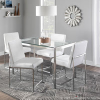 High Back Fuji Dining Chair, Set of 2, Brushed Stainless Steel, White Velvet