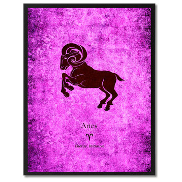 Aries Horoscope Astrology Purple Print on Canvas with Picture Frame, 28"x37"