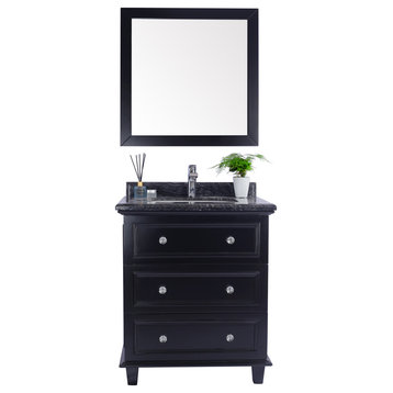 Luna 30" Espresso Cabinet and Black Wood Counter, No Mirror
