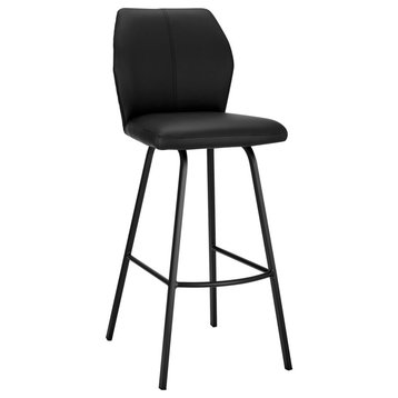 Tandy Black Leather and Metal Bar Stool, Black & Black, Counter