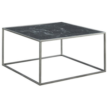 Gold Coast Coffee Table in Black Faux Marble Wood Finish and Silver Metal Frame