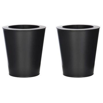Matte Black Round Small Zinc Vase, Set of 2