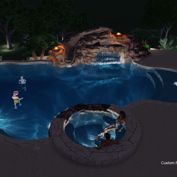 Large outdoor living with a grotto