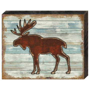 Rustic Moose Wooden Block, 36 x 24