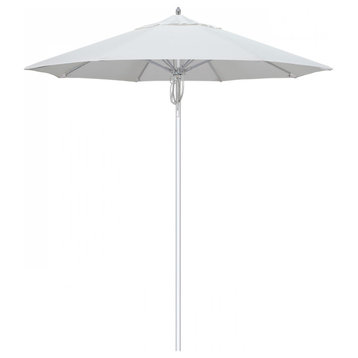 7.5' Patio Umbrella Silver Pole Fiberglass Rib Pulley Lift Sunbrella, Natural