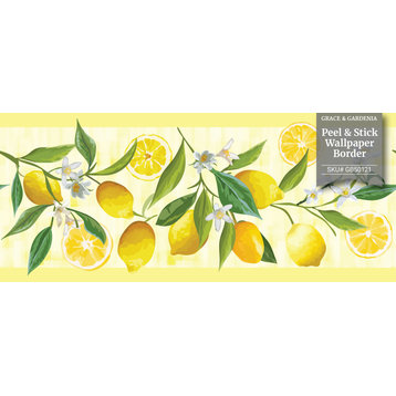 GB50121 Lemon Flower Peel and Stick Wallpaper Border 10in x 15ft Long