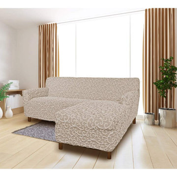 L-shaped Sofa Slipcover (Right Chaise), Jacquard 3D Collection - Beige Arabeso