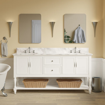Beverly 72" Double Bath Vanity, White, Carrara Marble