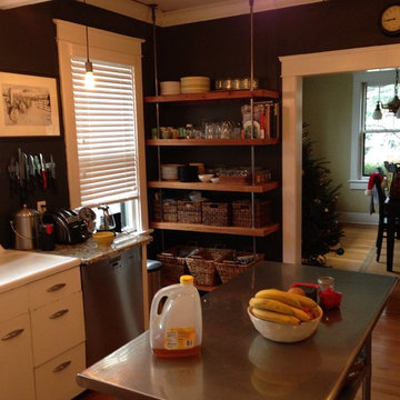 Knotty Pine Paneling becomes Kitchen Shelves