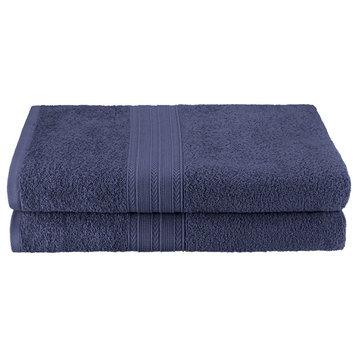 2 Piece 100% Cotton Ring Spun Bath Sheet Towel, Navy Blue