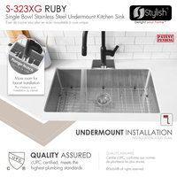 STYLISH 32''L x 18''W Undermount Single Bowl 16G Stainless Steel Kitchen Sink