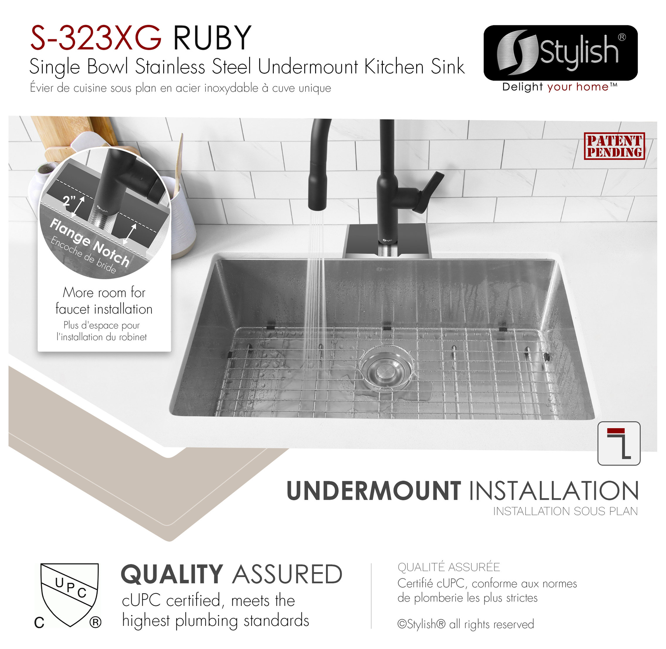STYLISH 32''L x 18''W Undermount Single Bowl 16G Stainless Steel Kitchen Sink