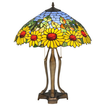 Meyda Tiffany 119682 24" H Wild Sunflower Table Lamp - Purple / Blue Amber