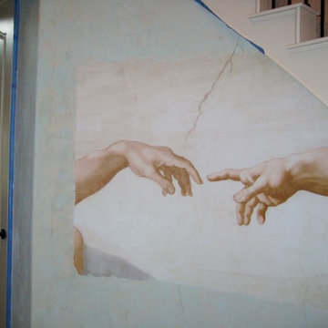 'Creation of Adam' Mural /Faux Weathered Plaster