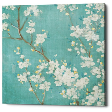 "White Cherry Blossom II on Blue" Giclee Canvas Wall Art, 26"x26"