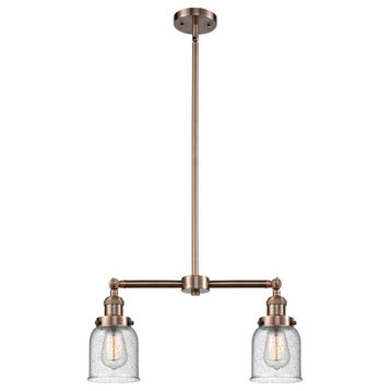 Small Bell 2-Light LED Chandelier, Antique Copper, Glass: Seedy