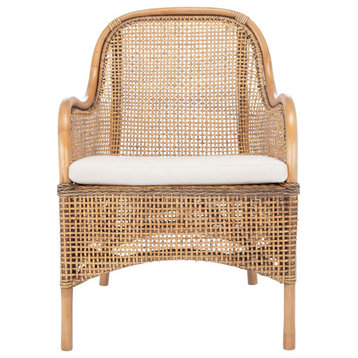 Safavieh Charlie Rattan Accent Chair, White/Honey Brwn Wash