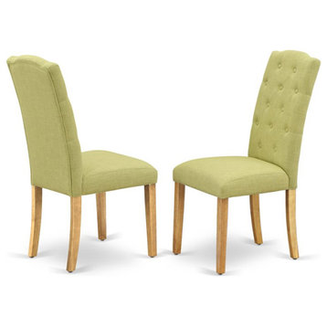 East West Furniture Celina 41" Fabric Dining Chairs in Oak/Green (Set of 2)