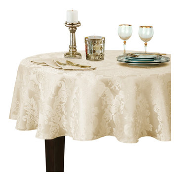 Barcelona Damask Solid Fabric Tablecloth, Antique, 90" Round