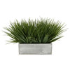 House of Silk Flowers Artificial Green Farm Grass in 9" Grey-Washed Wood Trough