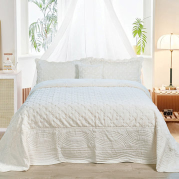 Tatami Quilted Faux Fur Bedspread Set, Antique White, King