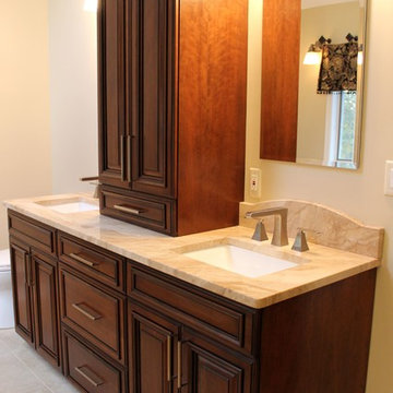 Classic Master Bathroom w/ Cherry Cabinets & Diano Royale Marble Countertop