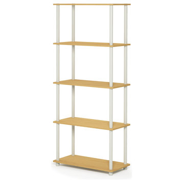 Furinno Turn-N-Tube 5-Tier Multipurpose Shelf Display Rack, Beech/White