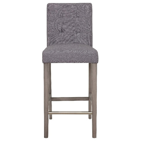 CorLiving Leila Silver Gray Fabric Bar Height Barstool with Gray Solid Wood Legs