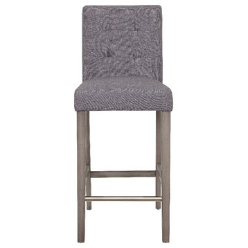Leila Silver Gray Fabric Bar Height Barstool with Gray Solid Wood Legs