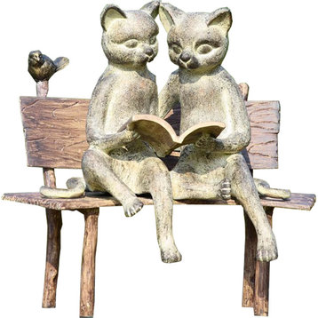 Attractive Reading Cats on Bench Garden Sculpture