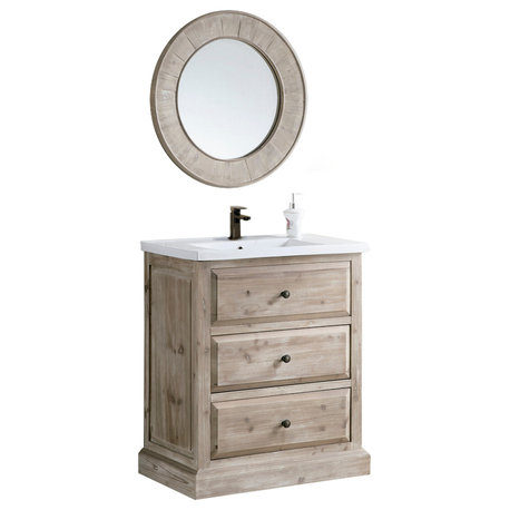 Fir Single Sink Vanity With Ceramic Top, 30"