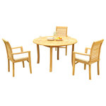 Teak Deals - 4-Piece Outdoor Teak Dining Set: 52" Round Table, 3 Mas Stacking Arm Chairs - Set includes: 52" Round Dining Table and 3 Stacking Arm Chairs.