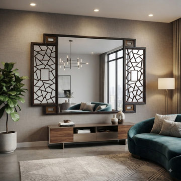 Chinese Two Brown Tone Lattice Pattern Center Open Wall Panel Frame cs780