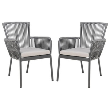 Safavieh Paolo Stackable Rope Patio Chair in Black and Gray (Set of 2)