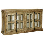 StyleCraft Home Collection - Four Door Credenza with Wrought Iron Hardware and Glass Panels - Accent your decor with this lovely Credenza.