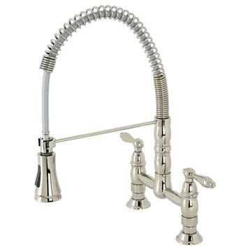 GS1276AL Two-Handle Deck-Mount Pull-Down Sprayer Kitchen Faucet, Polished Nickel