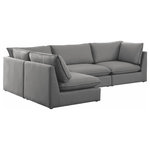 Meridian Furniture - Mackenzie Linen Textured Fabric 4-Piece Modular L-Shaped Sectional, Grey - Mix and match the pieces from the Mackenzie series to create a beautiful seating group that's perfect for the whole gang. These exceptionally crafted sofas, sectionals, and other components are meant to be put together into an infinite number of configurations based on your particular needs and space requirements. Each is upholstered from top to bottom in soft durable linen textured in your choice of colors. Attach the pieces of your choice easily thanks to the included attachment latches.