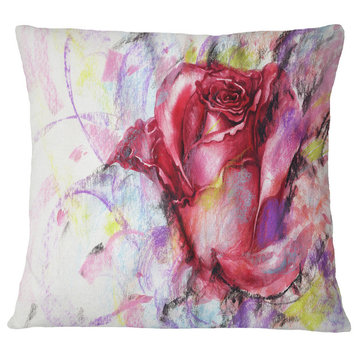 Red Rose Illustration Floral Throw Pillow, 18"x18"