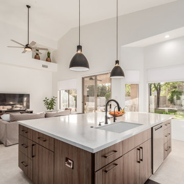 Scottsdale, AZ Contemporary Kitchen with Large Quartz Island and Open Floor Plan