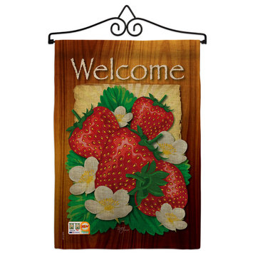 Welcome Strawberries Food Fruits Garden Flag Set