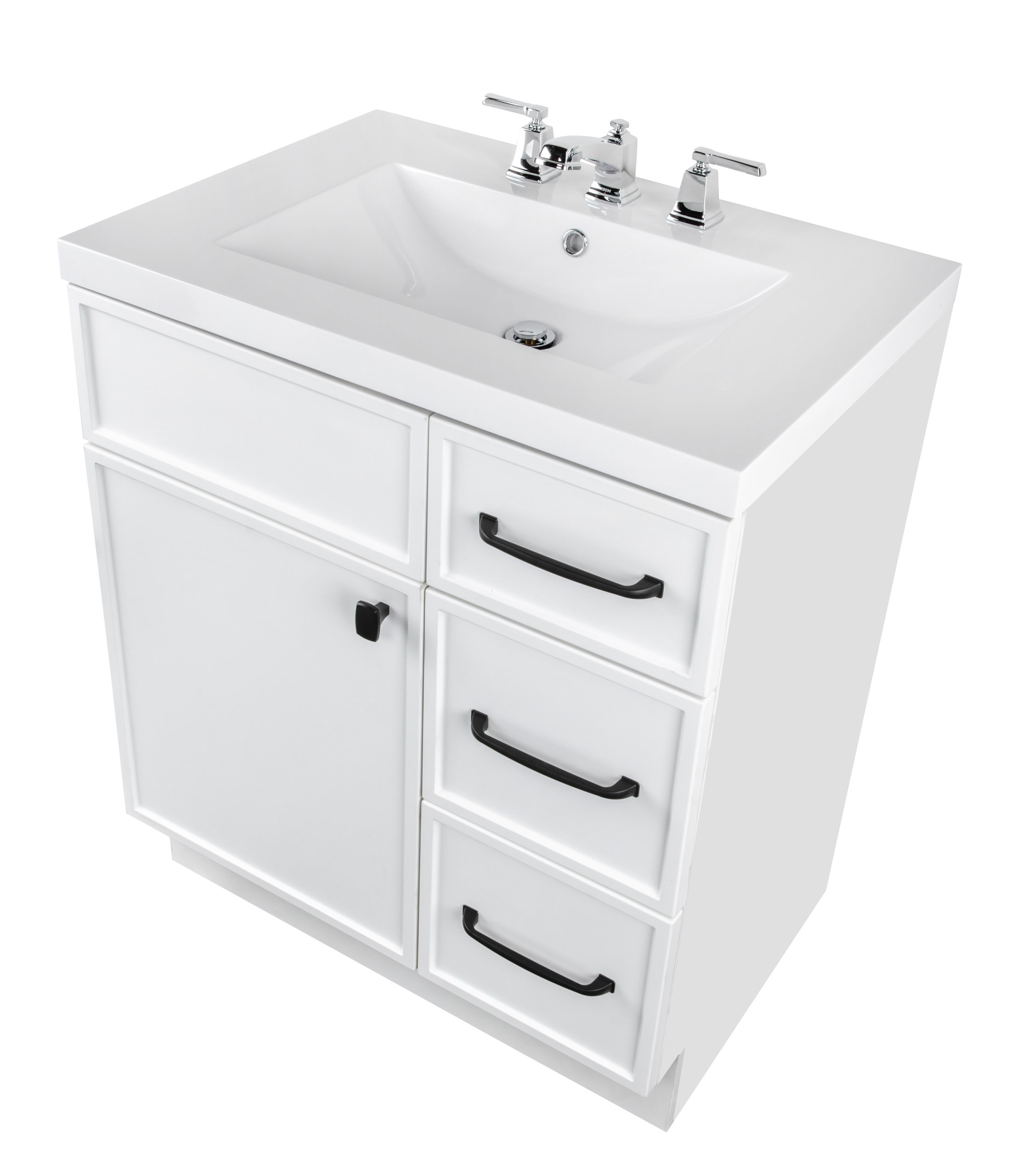 Manhattan Vanity, 1-Door 3-Drawer, White, 30", Single Bowl