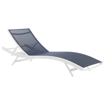 Glimpse Outdoor Patio Mesh Chaise Lounge Chair in White Navy