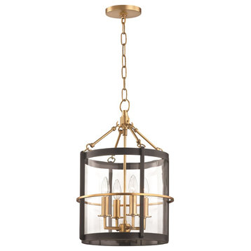Ren 4-Light Small Pendant With Clear Glass Shade, Aged Brass and Old Bronze