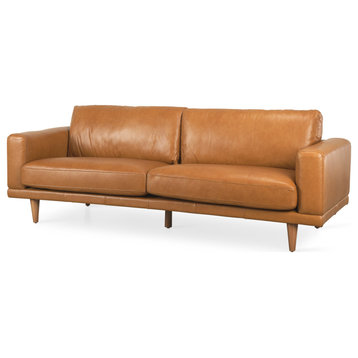 Cedrick 90.6Lx36.6Wx31.5H Tan Leather Sofa