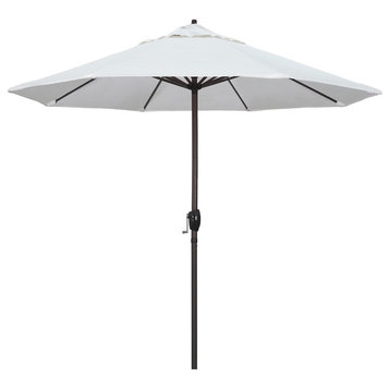 9' Bronze Auto-tilt Crank Lift Aluminum Umbrella, Olefin, White