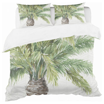 Mixed Botanical Greens Palms V Cottage Duvet Cover Set, Twin